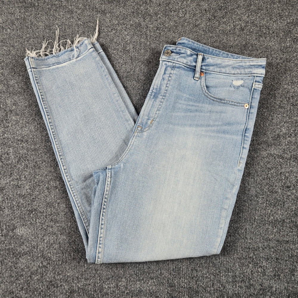 GAP High Rise Straight Jeans Womens 32 Light Blue Good Raw Hem Distressed